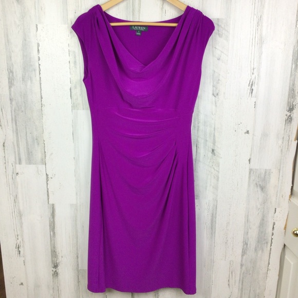 Lauren Ralph Lauren Dresses & Skirts - Lauren Ralph Lauren Womens Sleeveless Ruched Midi Bodycon Dress Purple Size 8